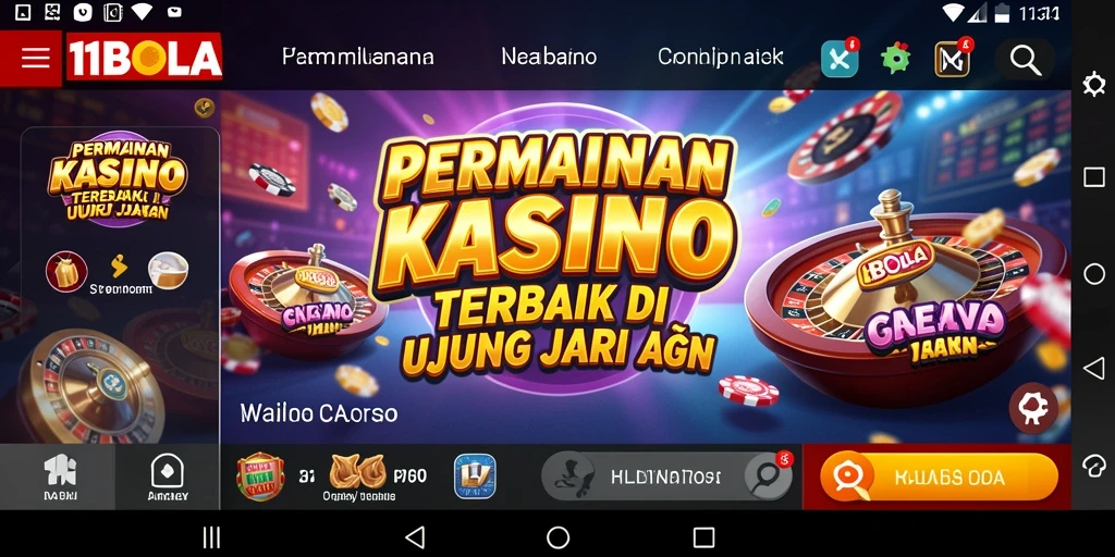 Screenshot gameplay 11BOLA dengan suasana kasino yang mendebarkan.