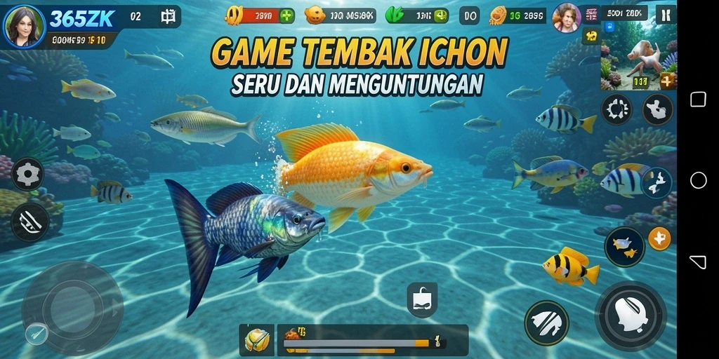 Gameplay seru menembak ikan di 365ZK dengan efek visual menarik.