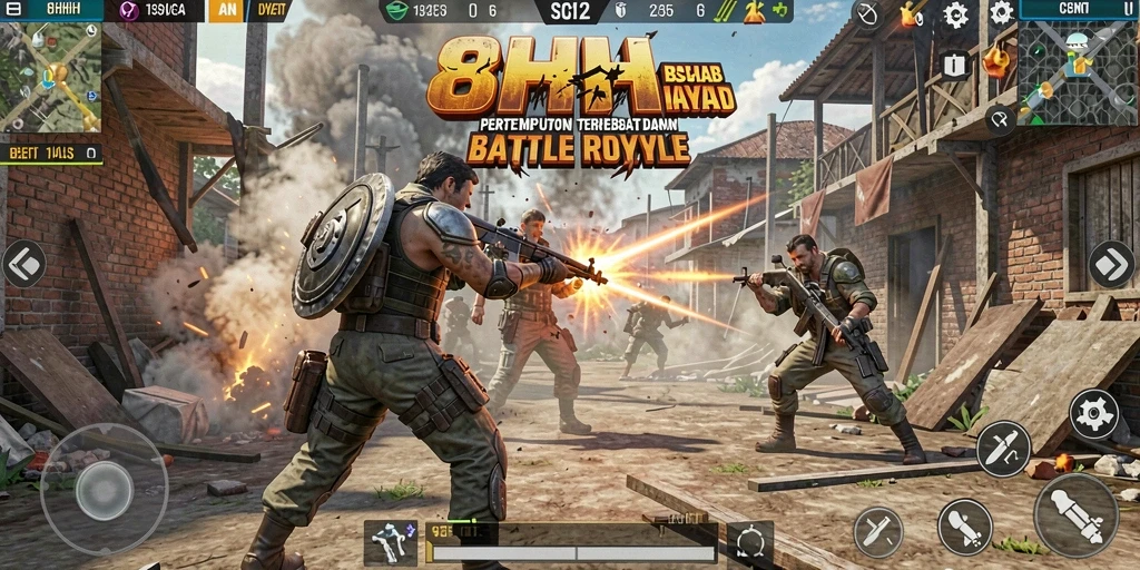 Gameplay seru dan mendebarkan di 8HHH Battle Royale.