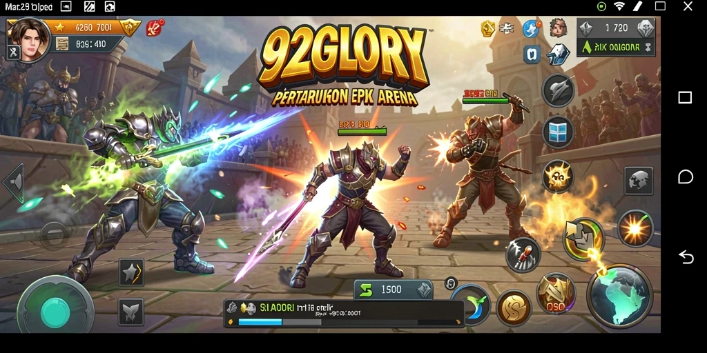 Tangkapan layar gameplay 92GLORY menampilkan pertarungan yang intens.