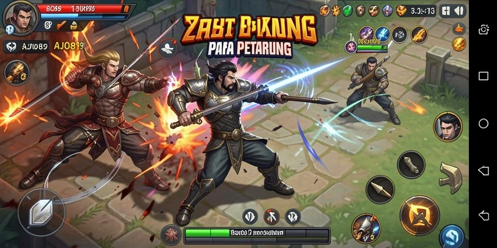 Tangkapan layar AJO89 menampilkan pertarungan epik dengan karakter beraksi.