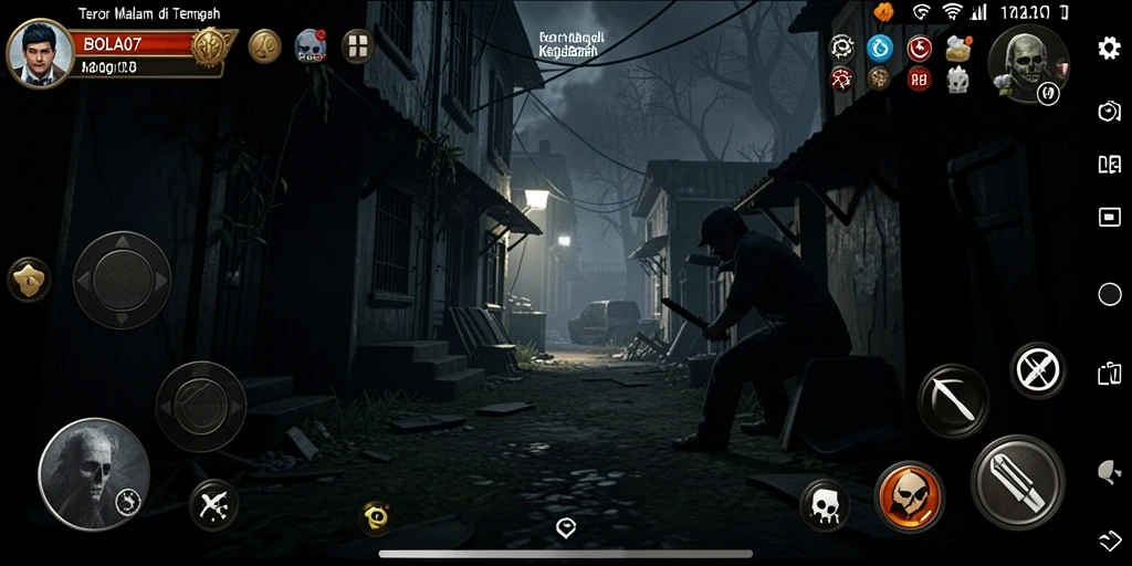 Screenshot utama BOLA07 menampilkan suasana mencekam saat menjelajahi lokasi horror.