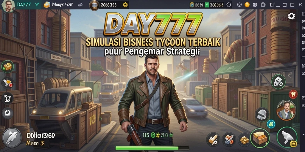 Screenshot utama menunjukkan gameplay menarik dari DAY777 dalam simulasi bisnis.