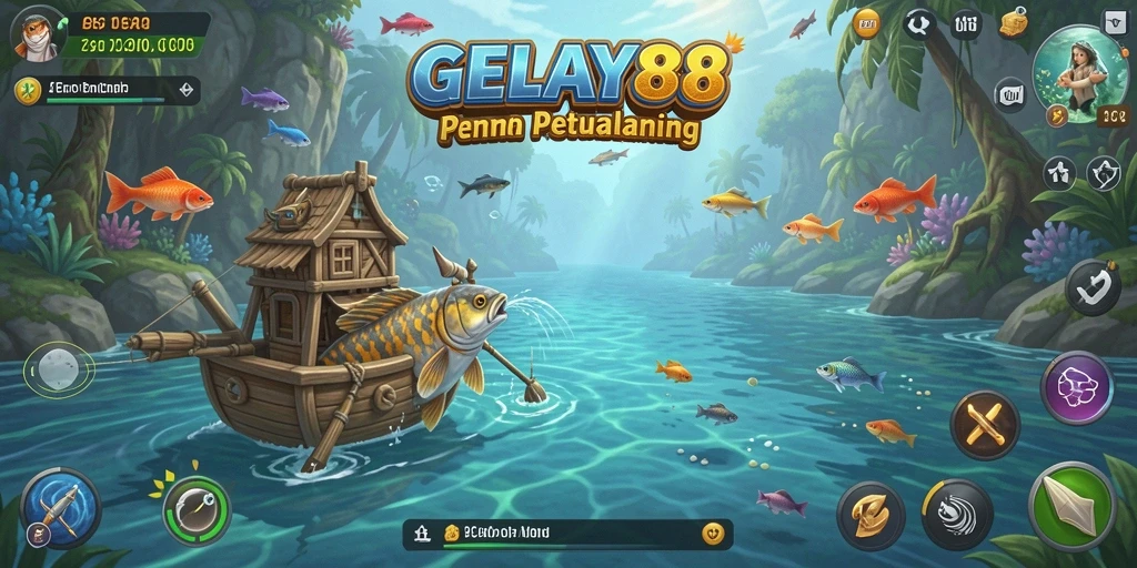 Tampilan utama gameplay GELAY88 dengan aksi memancing seru.