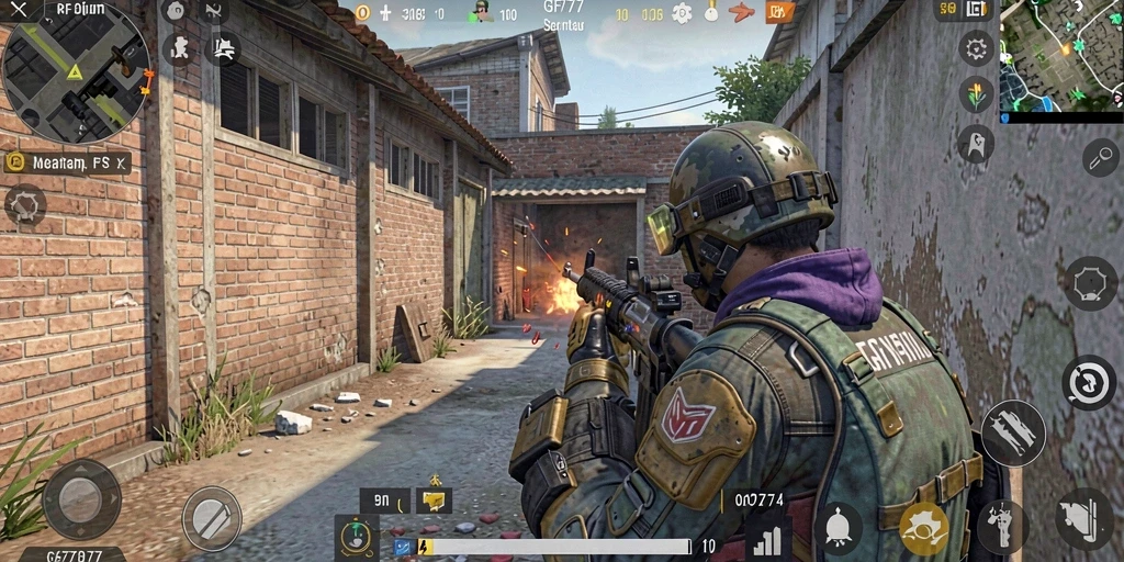Screenshot gameplay GF777 yang menunjukkan aksi tembak-menembak intens.