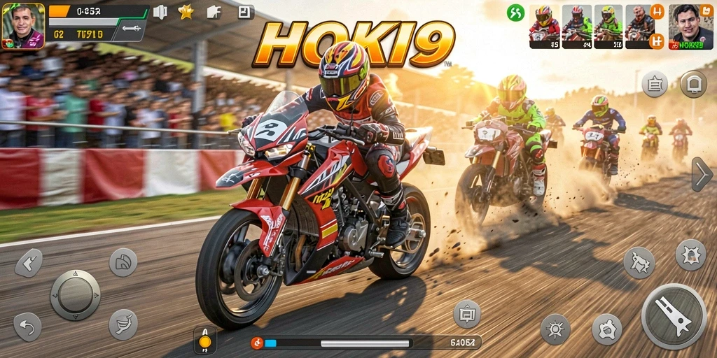 Gameplay mendebarkan HOKI9 dengan aksi balapan motor.