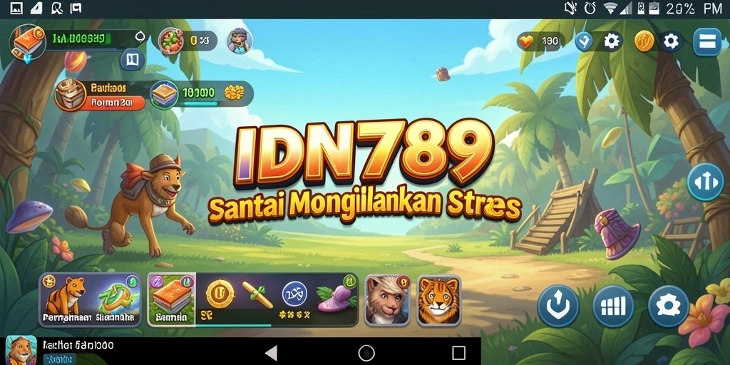 Screenshot IDN789 menampilkan gameplay yang santai dan penuh warna.