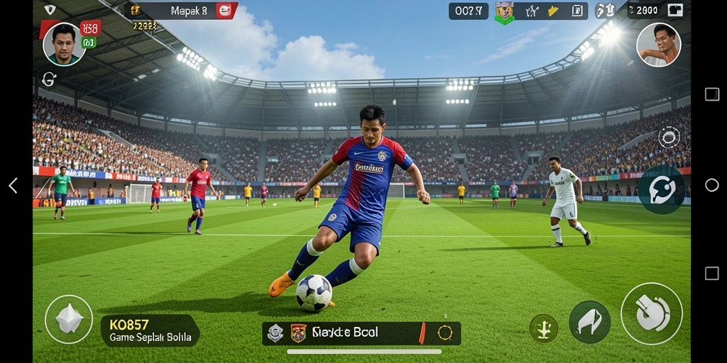 Tampilan menangkap suasana pertandingan sepak bola yang mendebarkan.