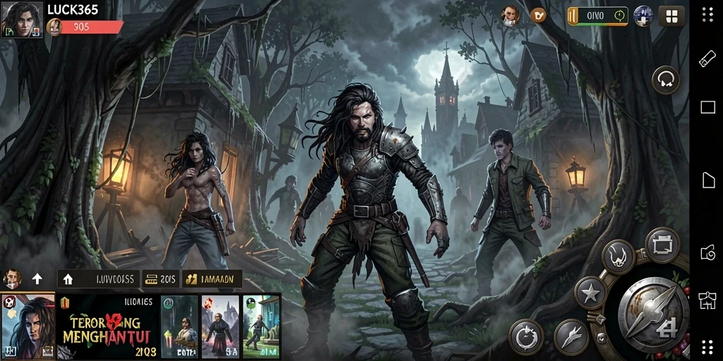 Screenshot permainan LUCK365 menampilkan karakter dalam situasi mencekam.