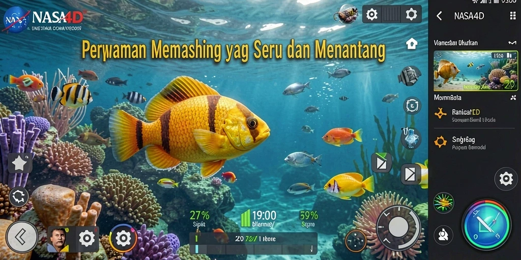 Tampilan gameplay <strong>NASA4D</strong> dalam suasana memancing yang indah.
