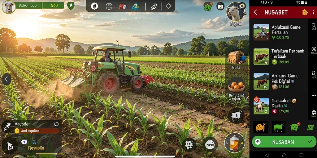 Tampilan gameplay NUSABET dengan suasana berkebun yang indah.
