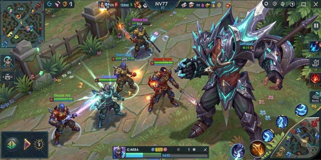 Tangkapan layar gameplay NV77 yang menunjukkan aksi pertarungan seru.