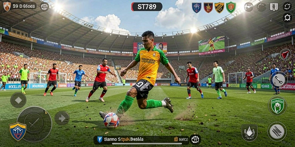 Tampilan gameplay ST789 yang menampilkan aksi seru sepak bola.