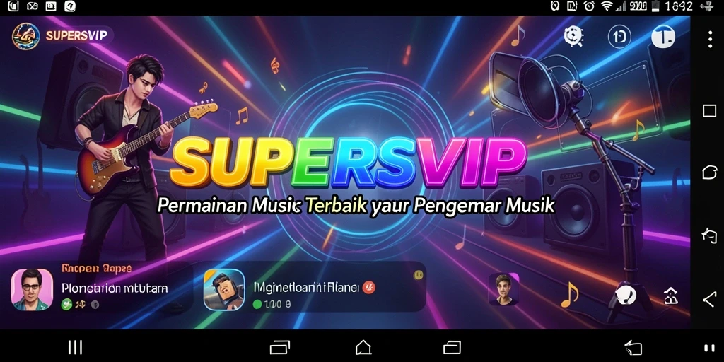 Tampilan gameplay SUPERSVIP dengan berbagai fitur menarik dan lagu-lagu favorit.