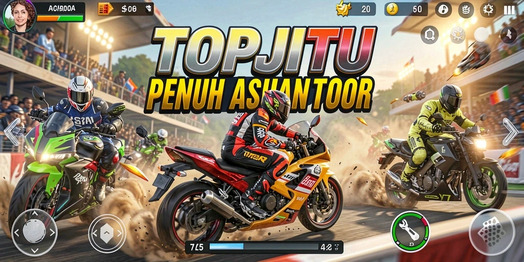 Gameplay seru dari TOPJITU yang menunjukkan kecepatan motor balap.