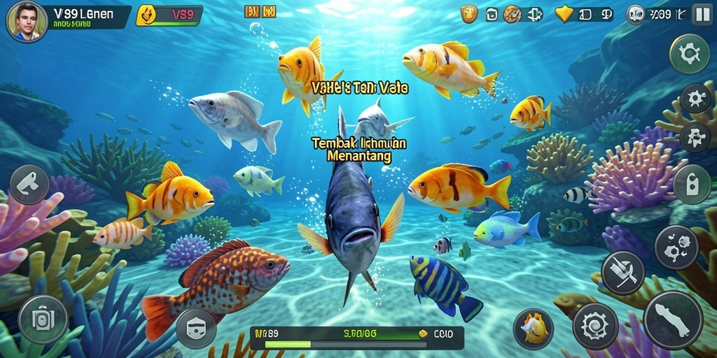 Tangkapan layar gameplay V89 menampilkan aksi seru dalam Tembak Ikan.
