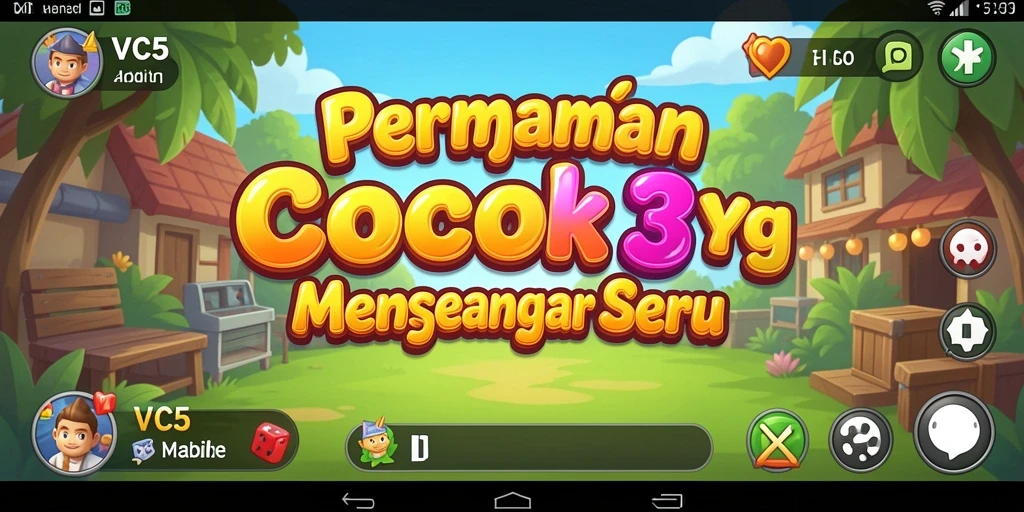 Screenshot VC5 menampilkan gameplay Match-3 yang penuh warna.