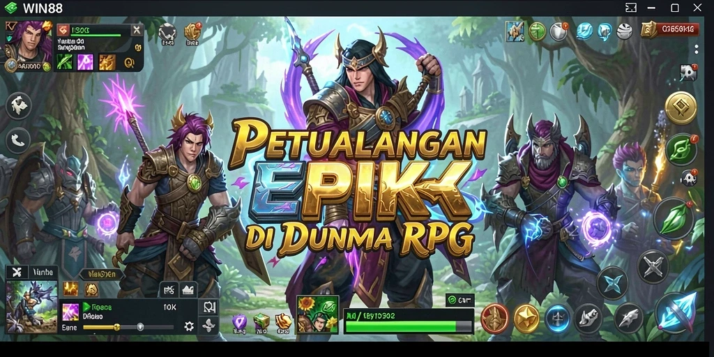 Tangkapan layar gameplay dari WIN88 menampilkan pertempuran epik dalam lingkungan RPG.
