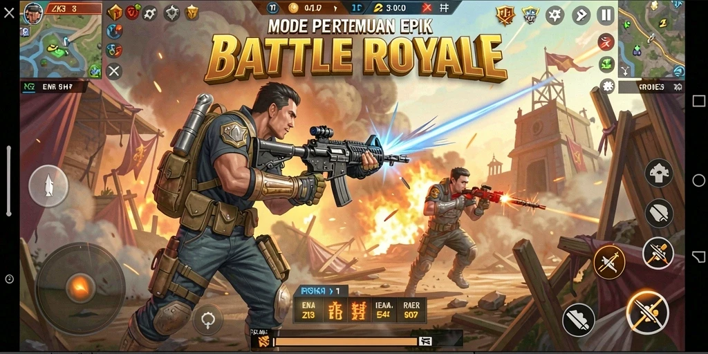 Tampilan seru pertempuran multilevel dalam gameplay ZK3 Battle Royale.